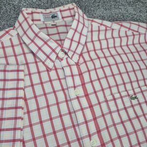 Vintage Lacoste Shirt Mens XL Red White Plaid Short Sleeve Button Down